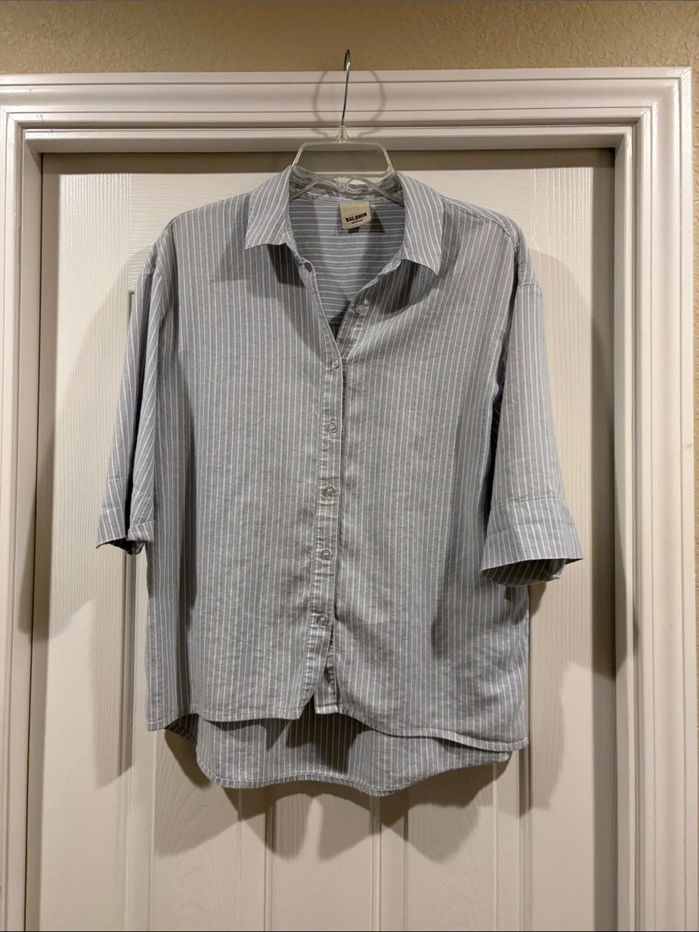 Baldwin Casual Striped Short-Sleeve Shirt - Light Blue size M - Picture 2 of 5